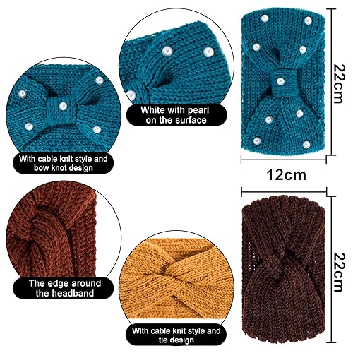 Miniatura 2 de Whaline - 5 diademas tejidas, calentadores de orejas, banda para cabeza, para mujeres y niñas