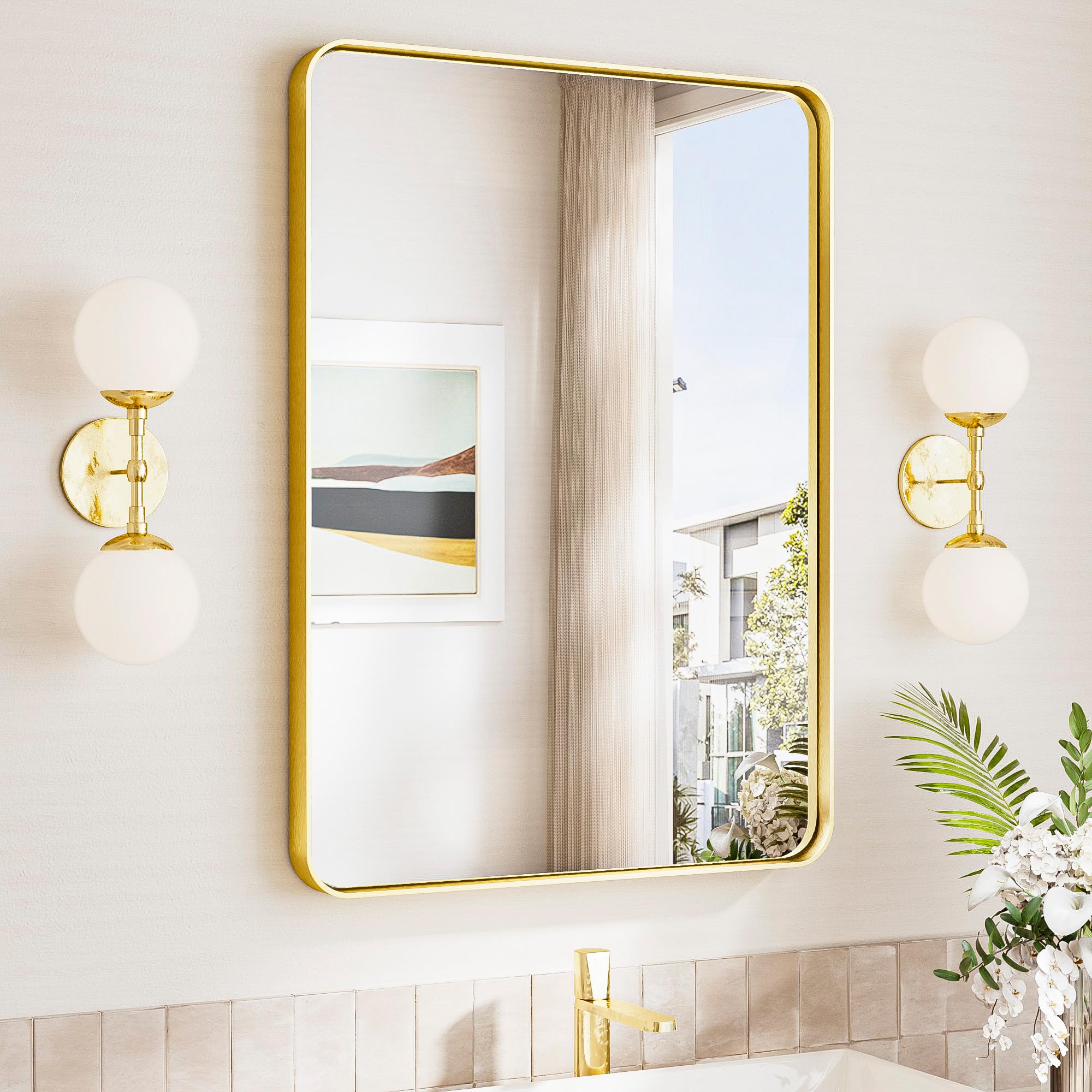Amazon.com: TokeShimi Gold Bathroom Mirror 22x30,HD Tempered Glass ...
