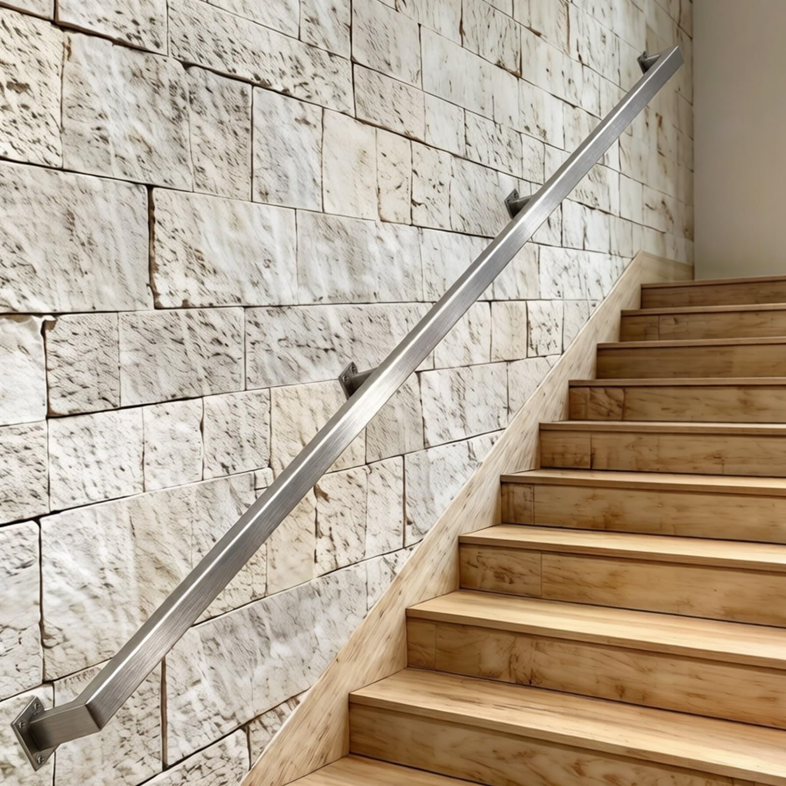 Liyadolaam Women's One Color Stair Handrail For Concrete Brick Wood Walls 3Ft 5Ft 8Ft 12Ft 20Ft Heavy Duty Grab Bar Stainless Steel Square Tube Stair Railing With Metal Screws(13.1Ft/400Cm)