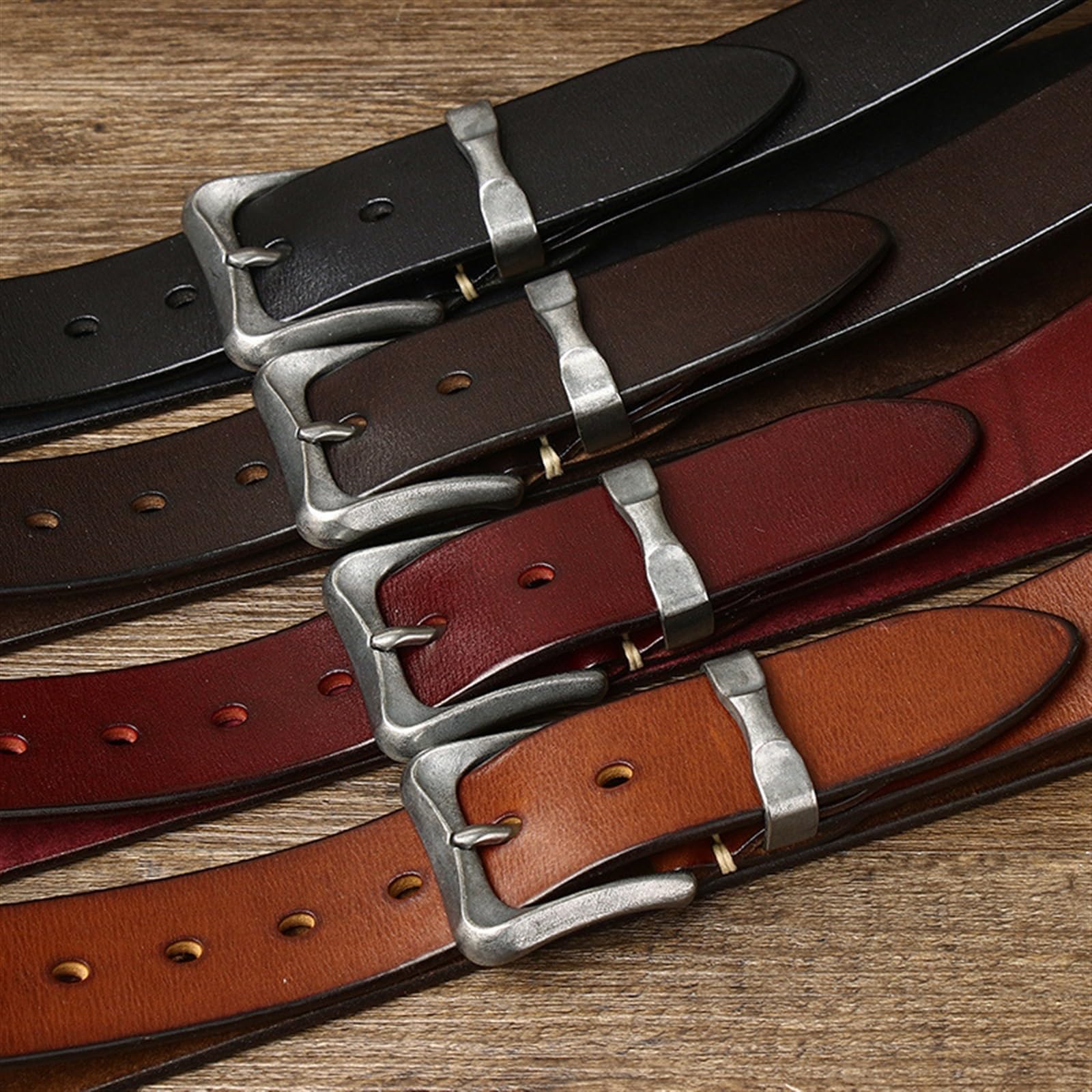 Cinturón ajustable de cuero genuino, Cinturón de hombre de 3,8 CM de espesor, pantalones vaqueros Retro, cinturón de cuero genuino, cinturón con hebilla de acero inoxidable pesado for hombre, correa d