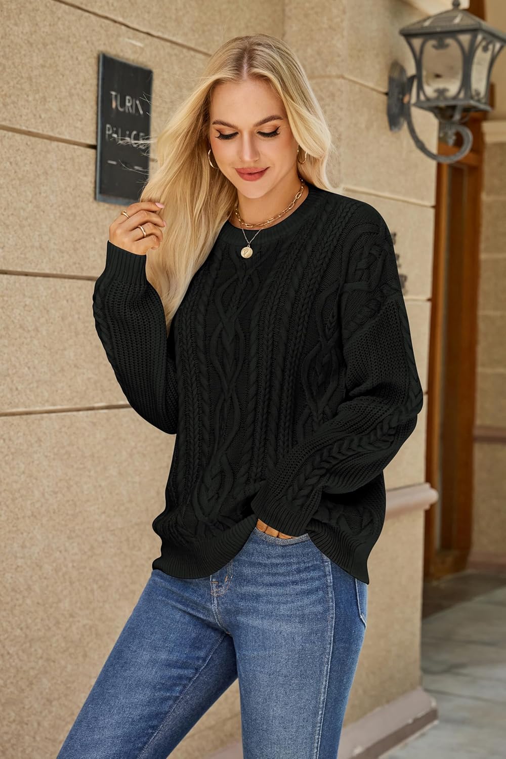 Women's Cable Knit Sweaters Oversized Crewneck Sweater Long Sleeve Chunky Pullover Top Loose Casual Fall Outfits - Image 6