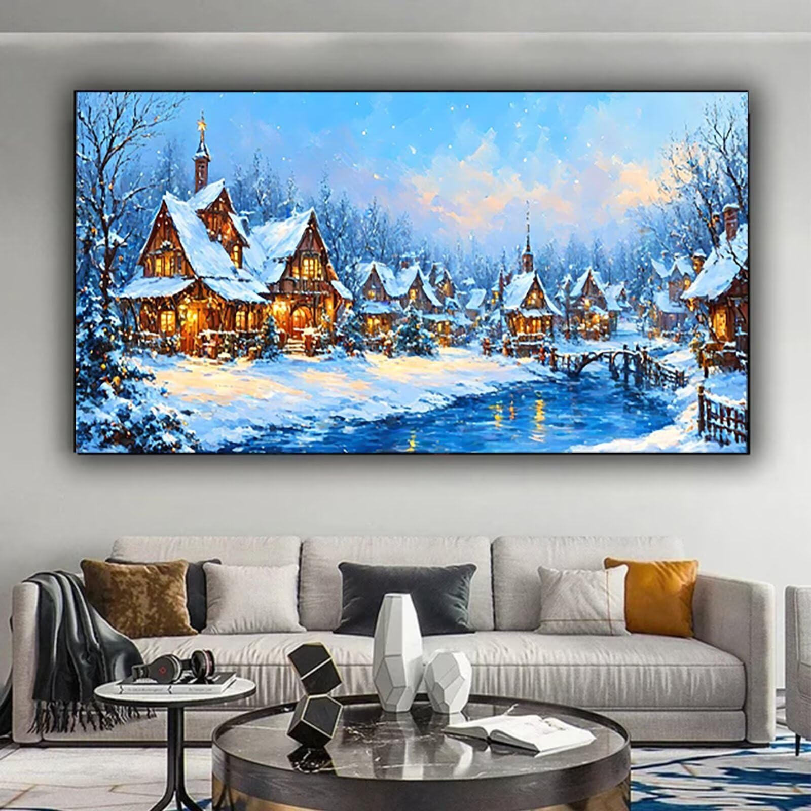 Malen nach Zahlen Kinder Winter, Malen Nach Zahlen Erwachsene Geschenke Home Wand Dekor Bastelset, Malen nach Zahlen Kleine Stadt | Malen nach Zahlen Ohne Rahmen (90x180cm) Bastelset Erwachsene S-1