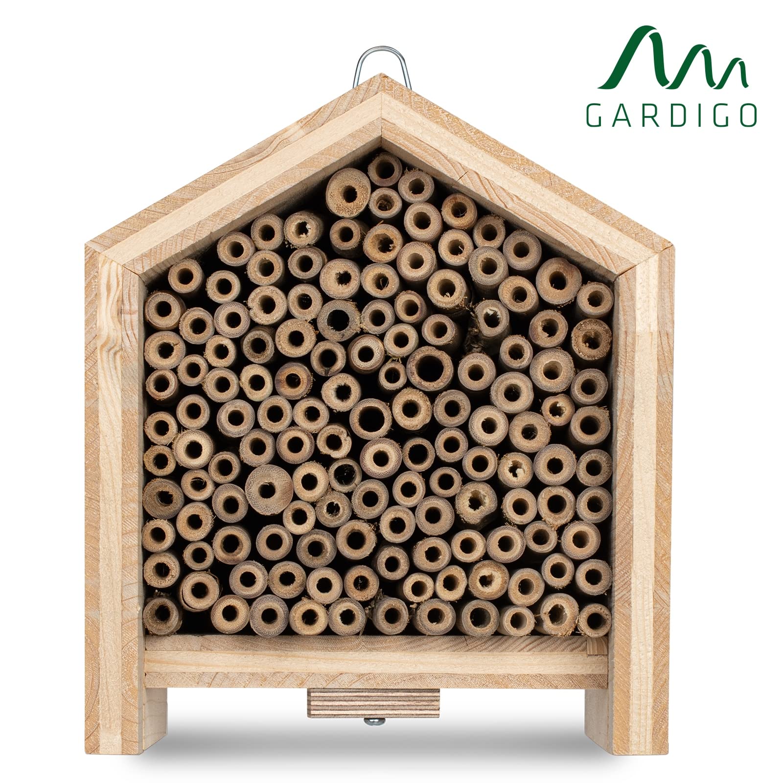 GARDIGO® Tierhaus System: Bienenhaus I Bienenhotel aus Massivholz I Made in Germany I Wildbienen Nisthilfe I Insektenhotel Nistkasten mit Bambusrohr I Wildbienenhotel mit Bambus als Füllmaterial