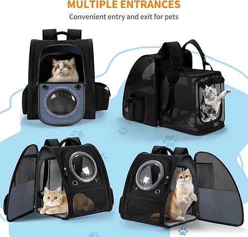 Miniatura 15 de Mochila expandible para gatos con ventana de burbujas transparente, bolsa de viaje de malla transpirable, diseño de cápsula espacial portátil