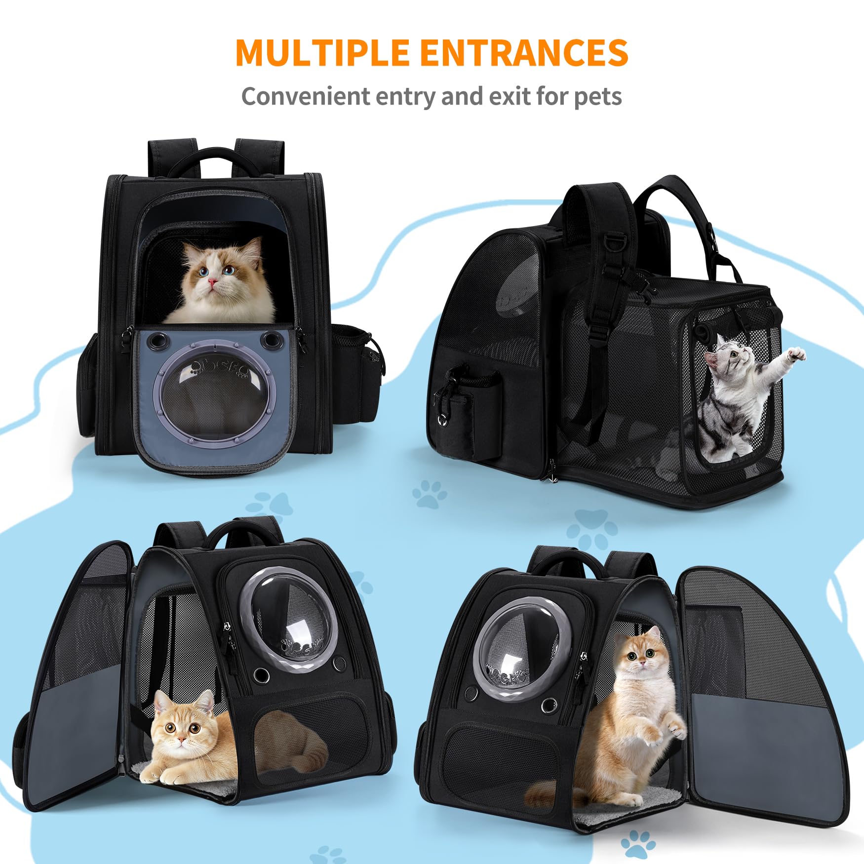 Dogs Backpack Carrier, Expandable Cat Carrier Backpack,Breathable Bubble Pet Backpack for Cat,Kitten and Small Puppy, Large Space,Portable Bags Foldable Cat Backpack for Traveling,Hiking(Black) - image 4