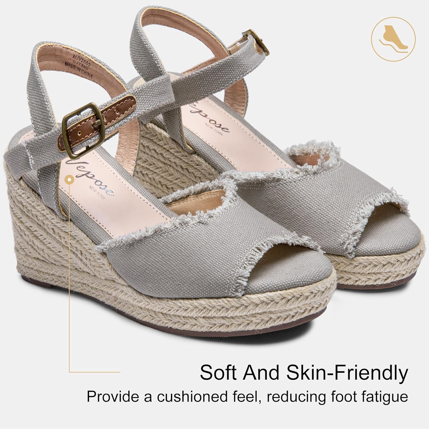 Vepose Women's 880 Wedge Sandals Peep Toe, 3.3" Inch High Heel Platform Espadrilles Sandals with Ankle Buckle - Image 6