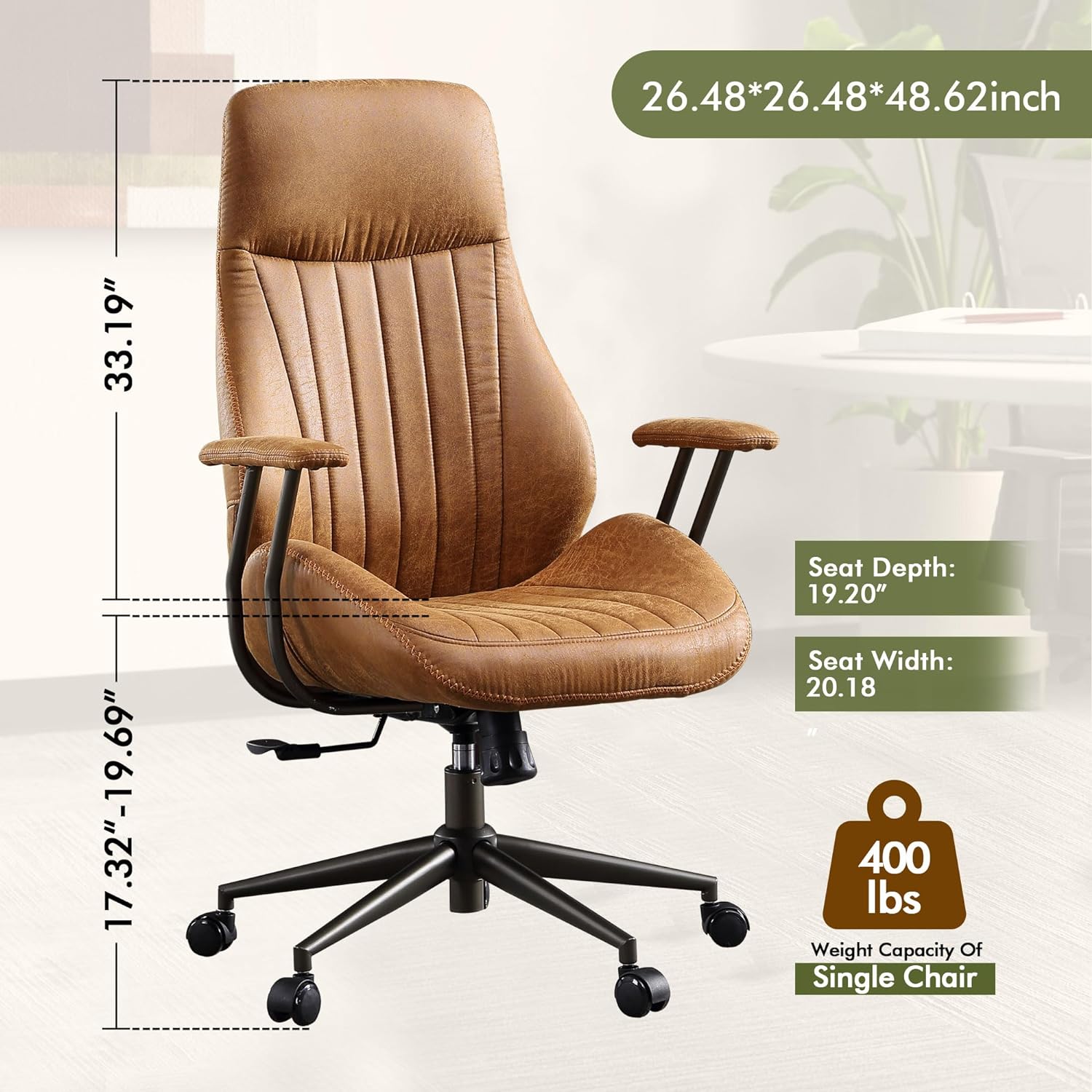 High Back Office Chair,Modern Swivel Office Chair,Brown Suede Fabric Gaming Chair,Height Adjustable Home Office Desk Chair with Lumbar Support - Image 2