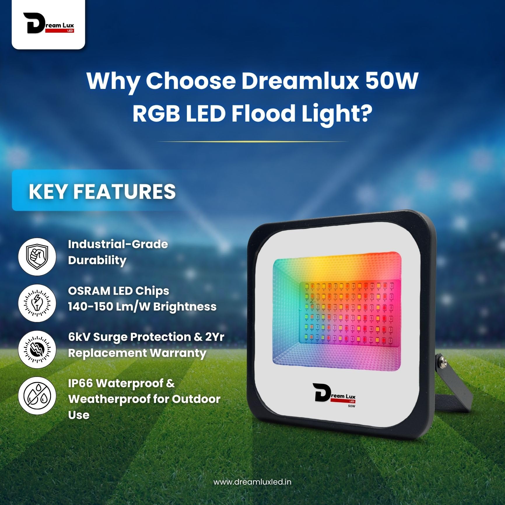 Dreamlux RGB Flood Light - Waterproof & Energy Efficient -6