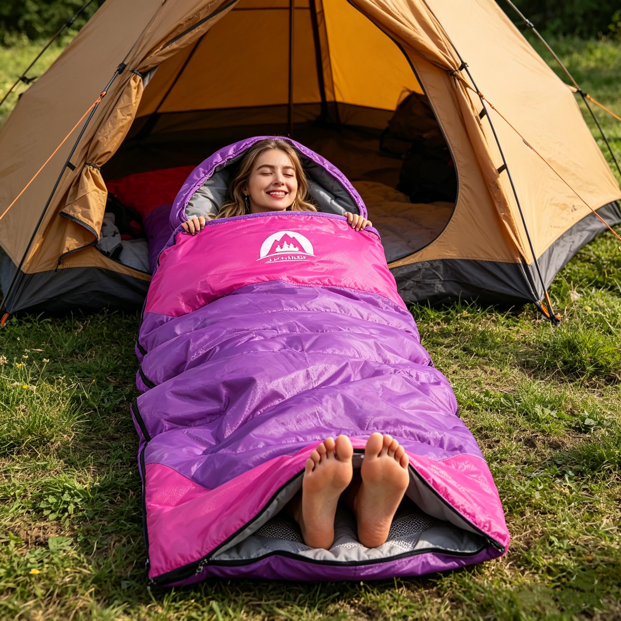 SWTMERRY- Saco de Dormir 4 Estaciones (Verano, Primavera, otoño, Invierno) Clima cálido y frío: Uso Ligero, Impermeable en Interiores y Exteriores para niños Adultos Senderismo Mochilero Camping