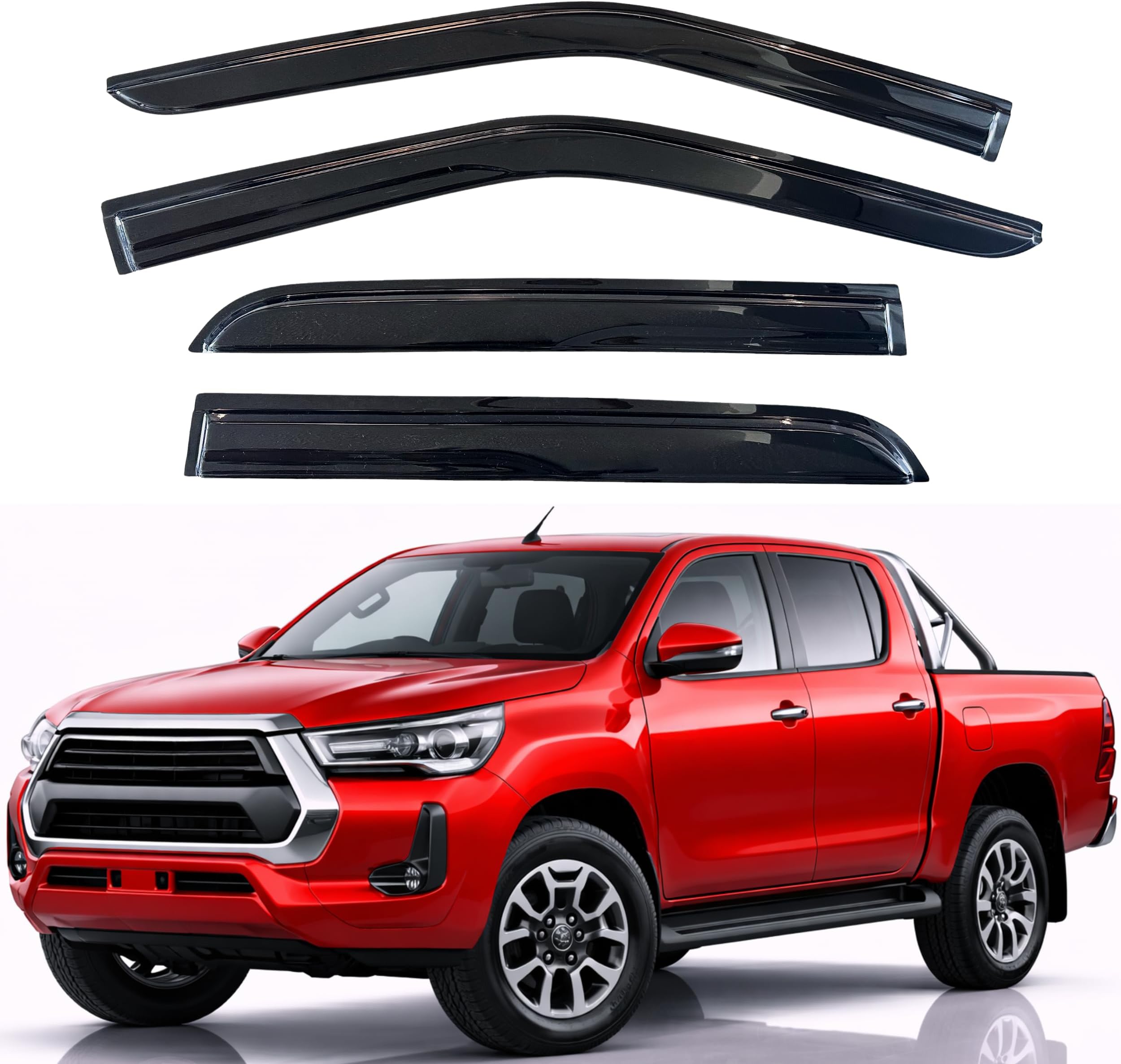 KPY Window Visor Compatible with Toyota Hilux Double Cab 2016-2023 Side Window Rain Cover Grip Style 2016 2017 2018 2019 2020 2021 2022 2023