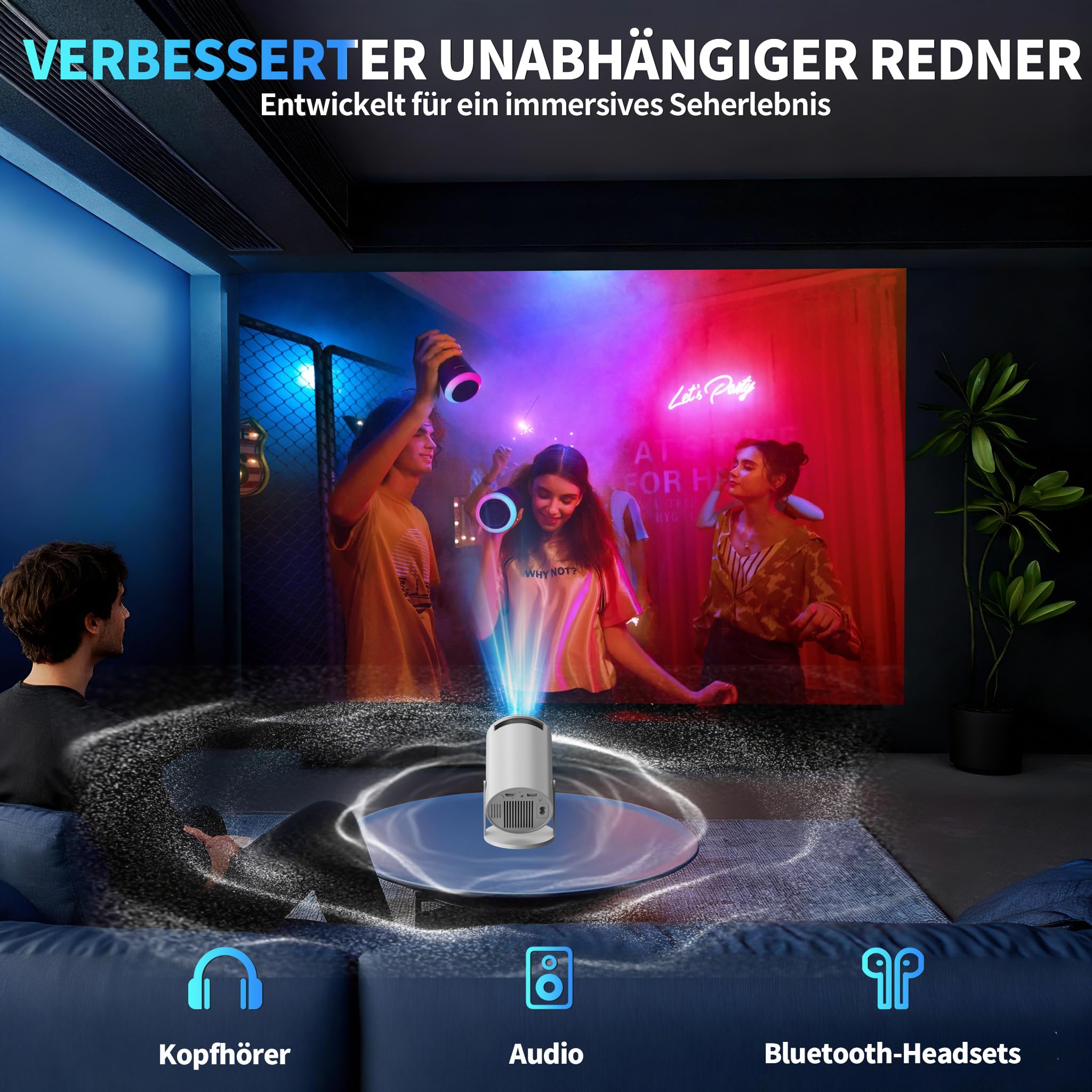 Mini Beamer Unterstützt 4K 1080P 2026 Neuer Tragbarer Projektor mit 5G WiFi 6 und BT 5.4, Beamer Klein Projektor mit Automatische Trapezialkorrektur 180 ° Drehung für HDMI/Tv Stick/USB/Laptop, Weiß