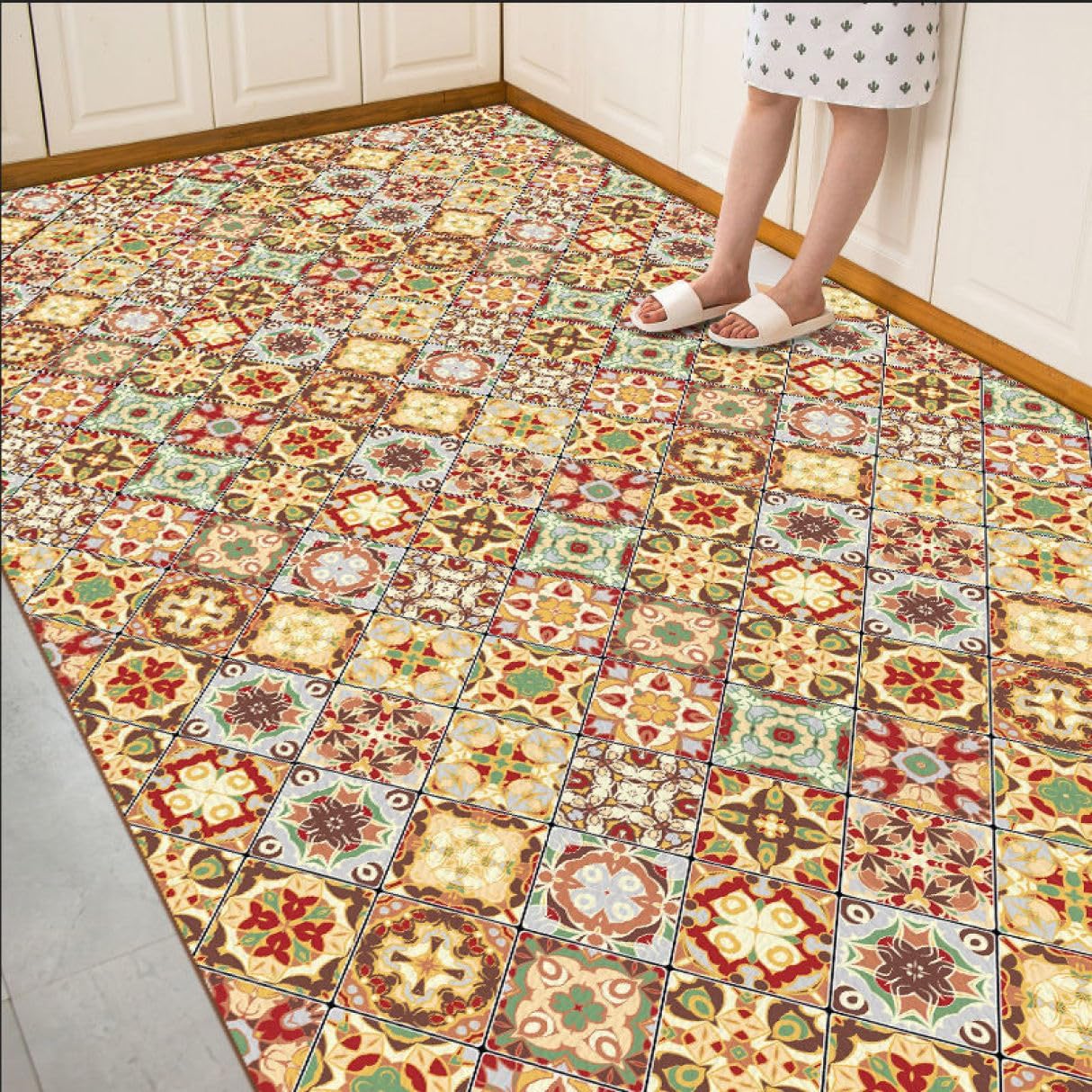 [DLAWF] 洗濯不要 キッチンマット 60*90 レトロ 花柄 カットできる 台所マット フロアマット シンプル ずれない すべ