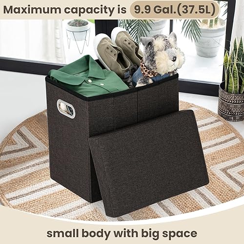 Miniatura 4 de COSYLAND Otomana con Almacenamiento Otomana de Tela Plegable Reposapiés Taburete para Habitación Pequeña Delgada Alta Muebles Plegables con Asas