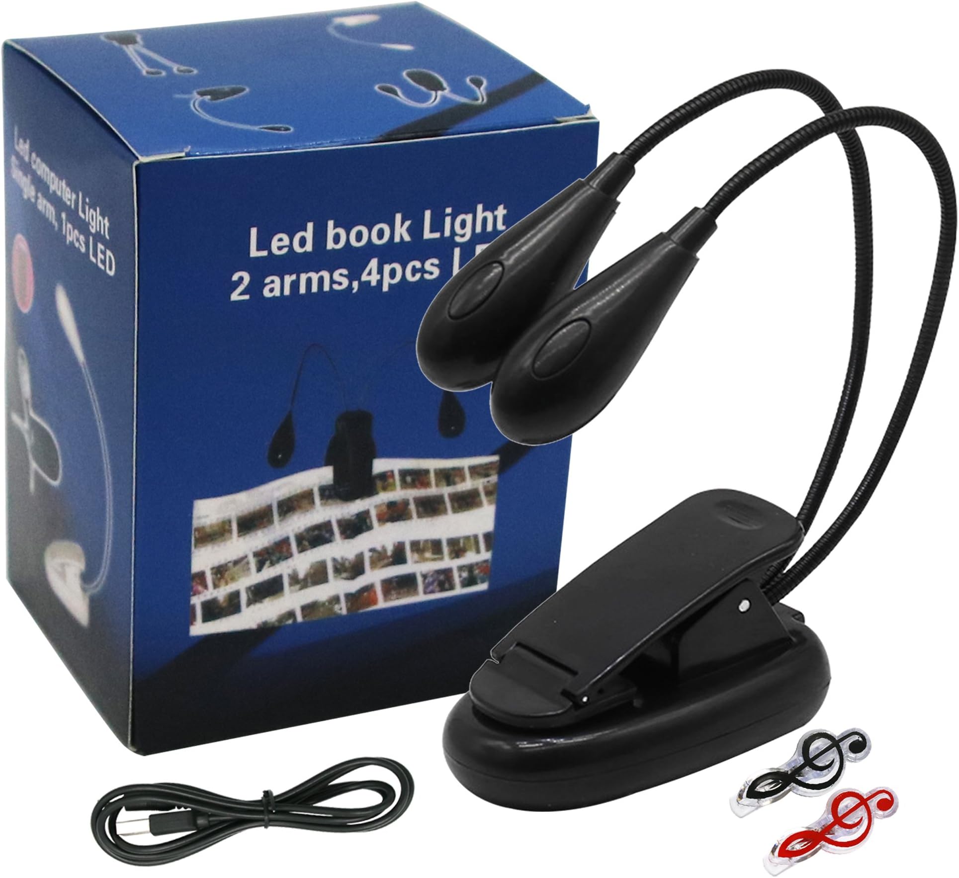 MELODIC Led Light/ Book Reading Light/ USB and Battery Operated /Rechargeable Lights /Clip on and Portable Lights for Piano, Travel, E-reader & Bed Headboard Dual Arms(Free 2 x Small Music Sheet Clip)