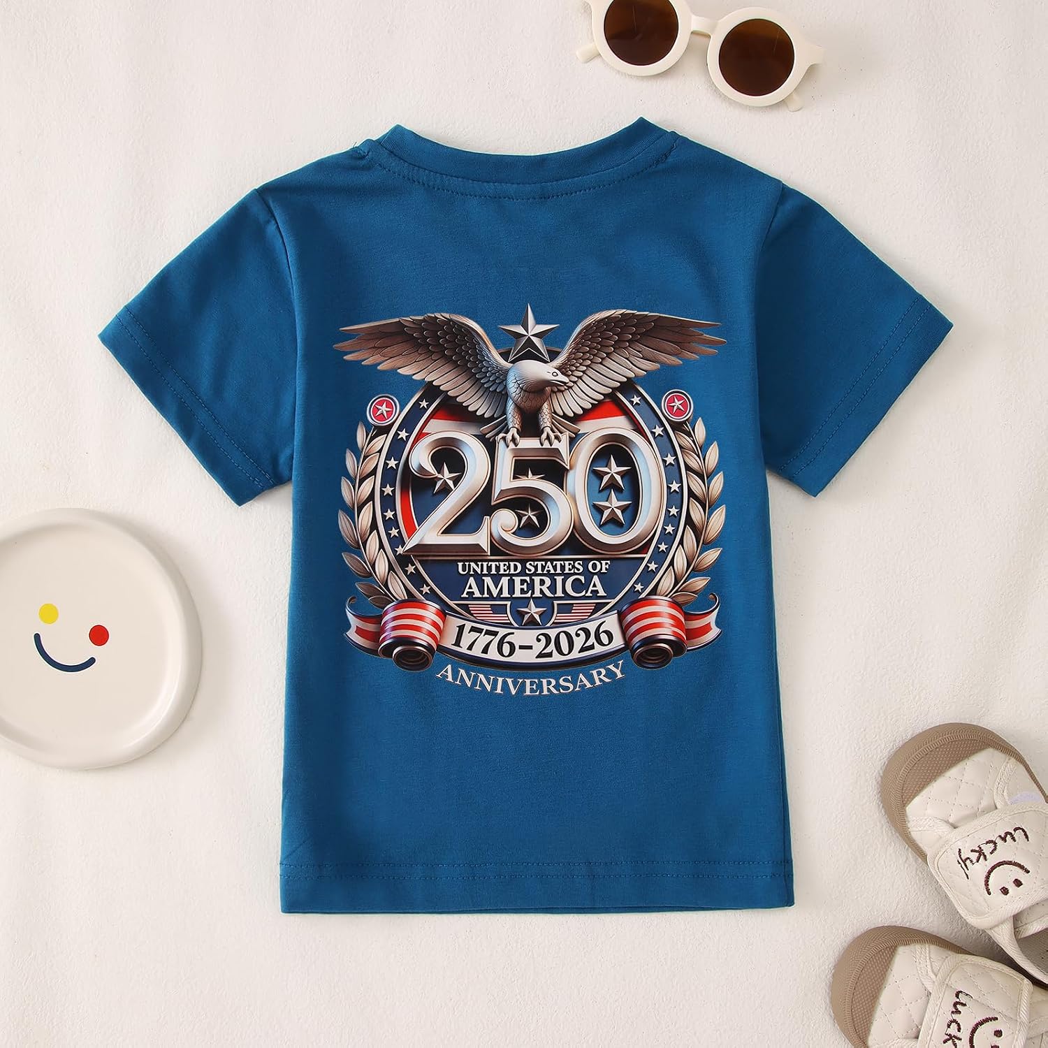 GLIGLITTR Toddler Boys 4th of July T-Shirt 250 Anniversary USA Shirt Kids American Freedom Patriotic Eagle Graphic Tee Tops