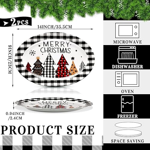 Miniatura 3 de Kigley 2 platos ovalados de cerámica para árbol de Navidad, platos decorativos de búfalo blanco y negro, platos decorativos para árboles de Navidad
