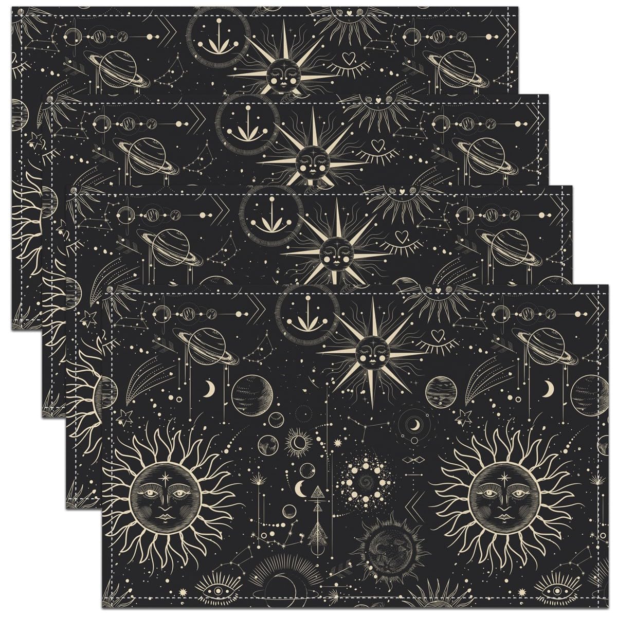 Sun Moon Table Mats Placemat Boho Exotic Galaxy Placemats Set of 4 Bohemian Placemats Set of 4 Kids Adults 45X30cm for Kitchen Dining Table
