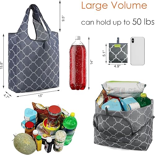 Vista 3 de BeeGreen Bolsas reutilizables para compras de comestibles, bolsas de regalo reutilizables - Bolsas de comestibles plegables, paquete de 6, lindas