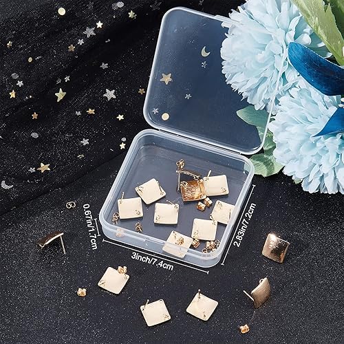 Miniatura 7 de Beebeecraft 20 unidades/caja de aretes chapados en oro de 18 quilates, aretes de rombo con lazo y 20 piezas de parte trasera de aretes para hacer