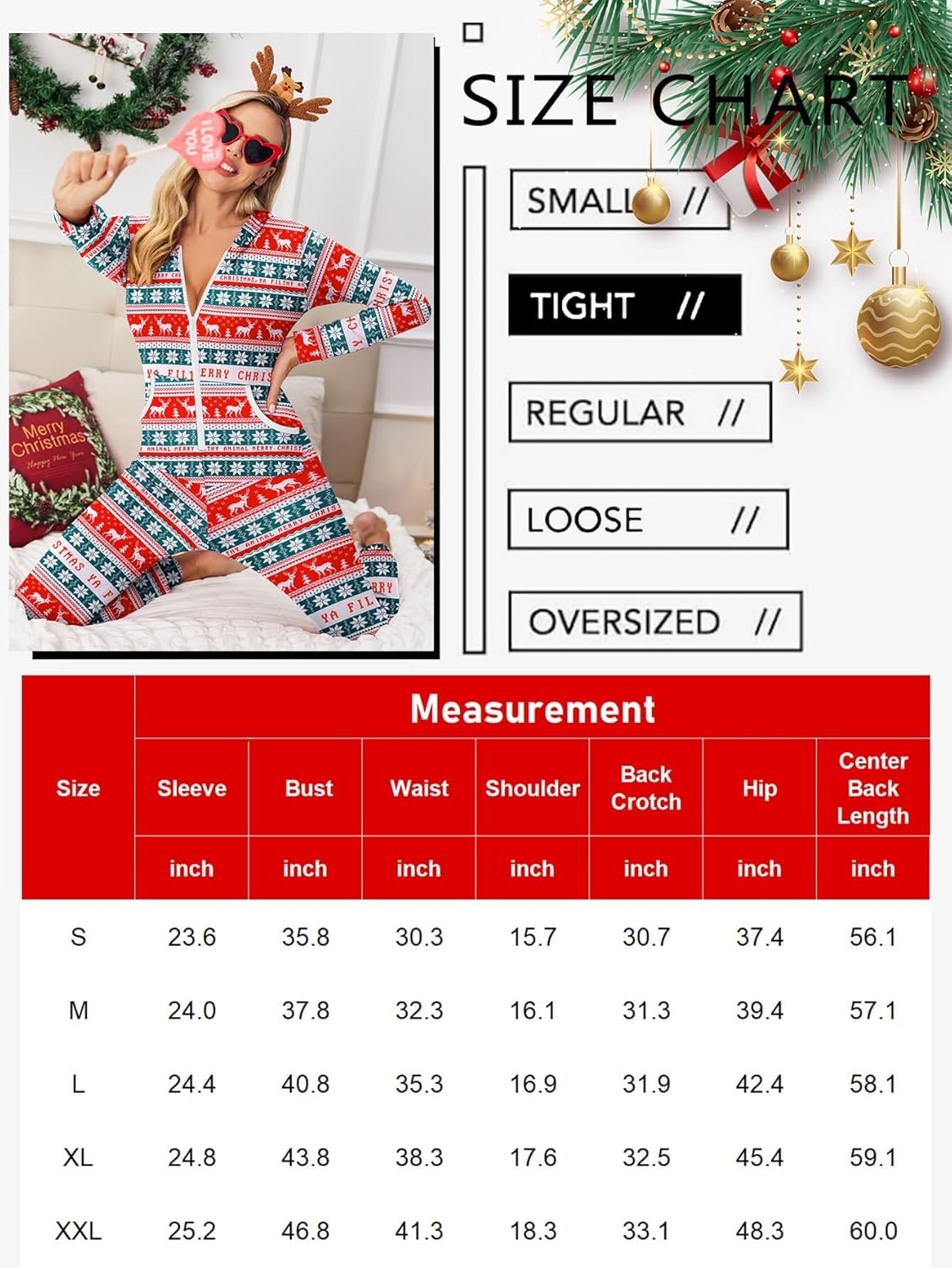 Ekouaer Christmas Onesie for Women Hooded Jumpsuit Long Sleeve Zip Up One Piece Pajamas Novelty Sleepwear - Image 6