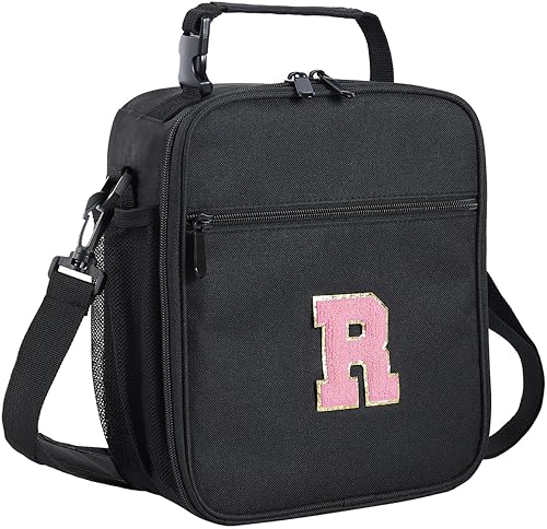 Miniatura 48 de ELEFOCUS Lonchera aislada con inicial para mujeres y hombres, bolsa de almuerzo personalizada con monograma con correa de hombro ajustable para