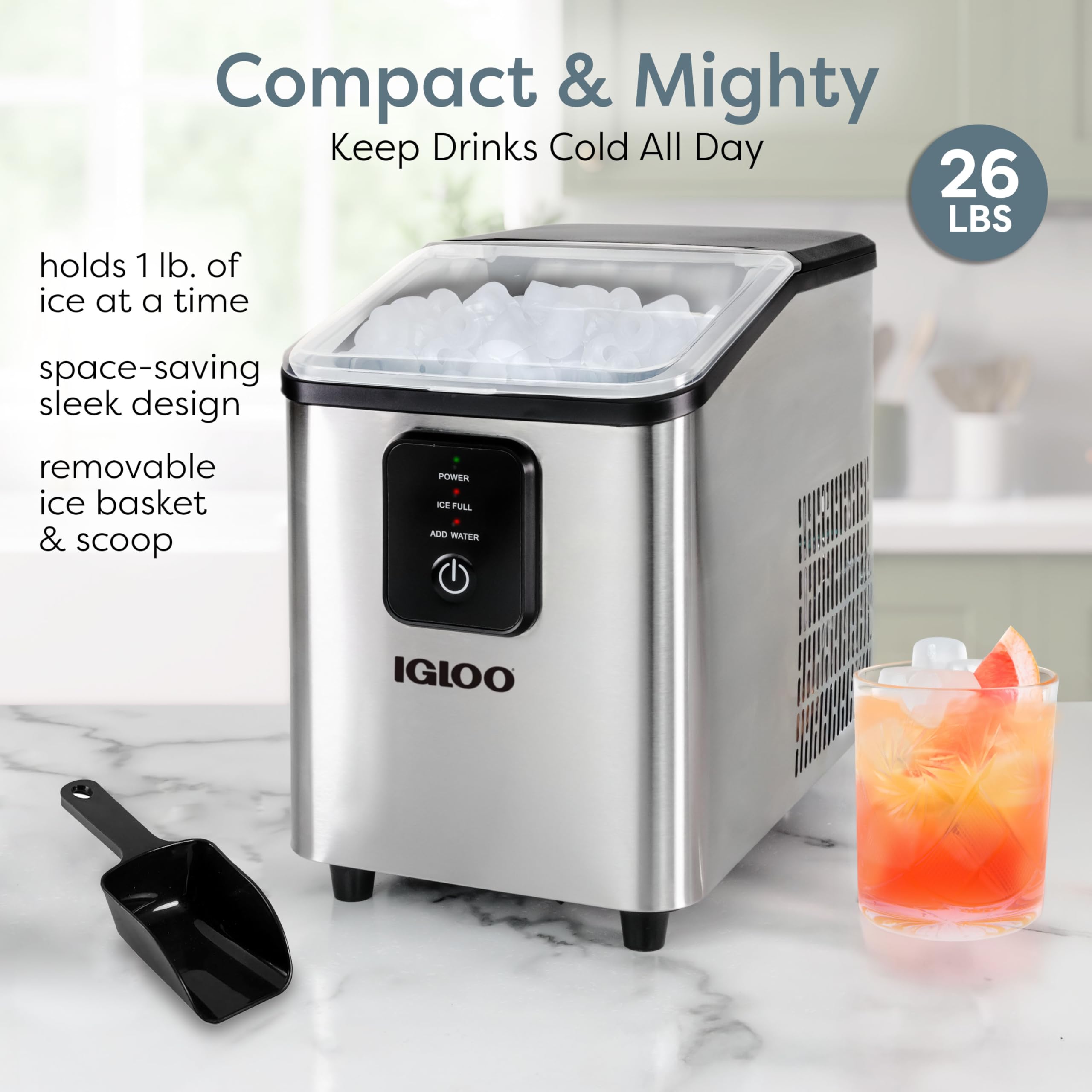 Igloo Portable Ice Maker With Scoop - Countertop Ice Maker With LED Control Panel & 1.5 Quart Water Tank - Ice Cube Maker Produces 26 Lbs. Of Ice In 24 Hours With 9 Large Or Small Cubes In 7 Minutes on Fridge.com - View 2
