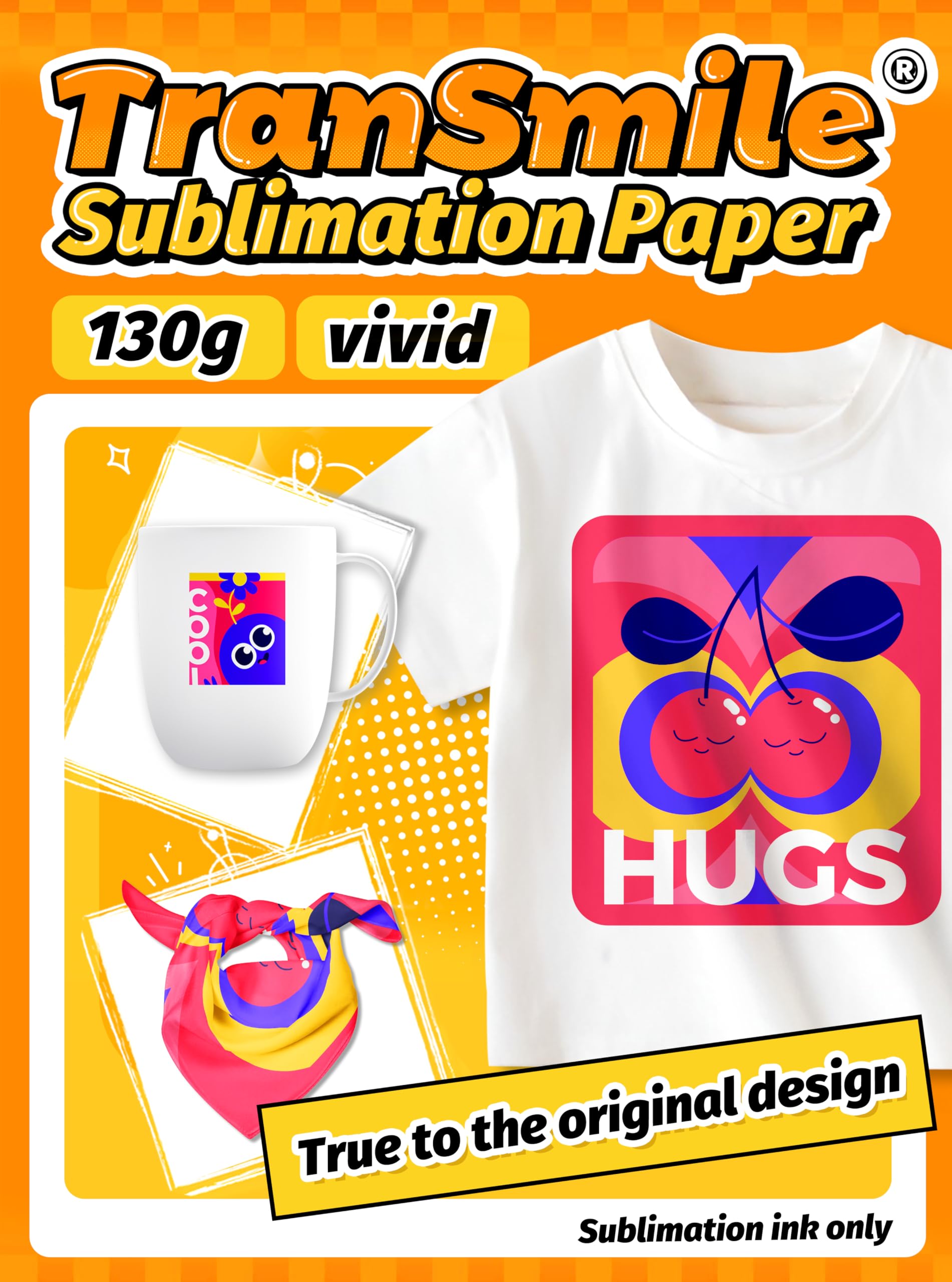 TranSmile sublimation paper (8.5 * 11”,50 sheets) compatible with inkjet printers and sublimation ink 130g sublimation transfer paper for light