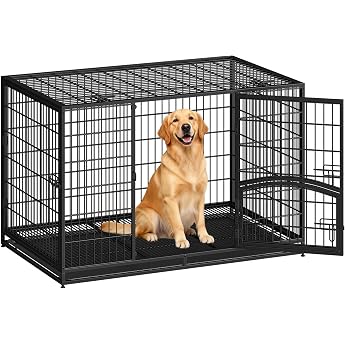 Fobyfurny Hundek&auml;fig Hochbelastbar, XXL Gitterbox f&uuml;r Zuhause, 4-T&uuml;riger Hundebox Metall mit Seitent&uuml;r und Herausnehmbares Bo