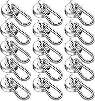 DIYMAG 70LBS Heavy Duty Neodymium Magnetic Hooks with Swivel Carabiner - Pack of 15 for Fridge, Garage, Kitchen Storage