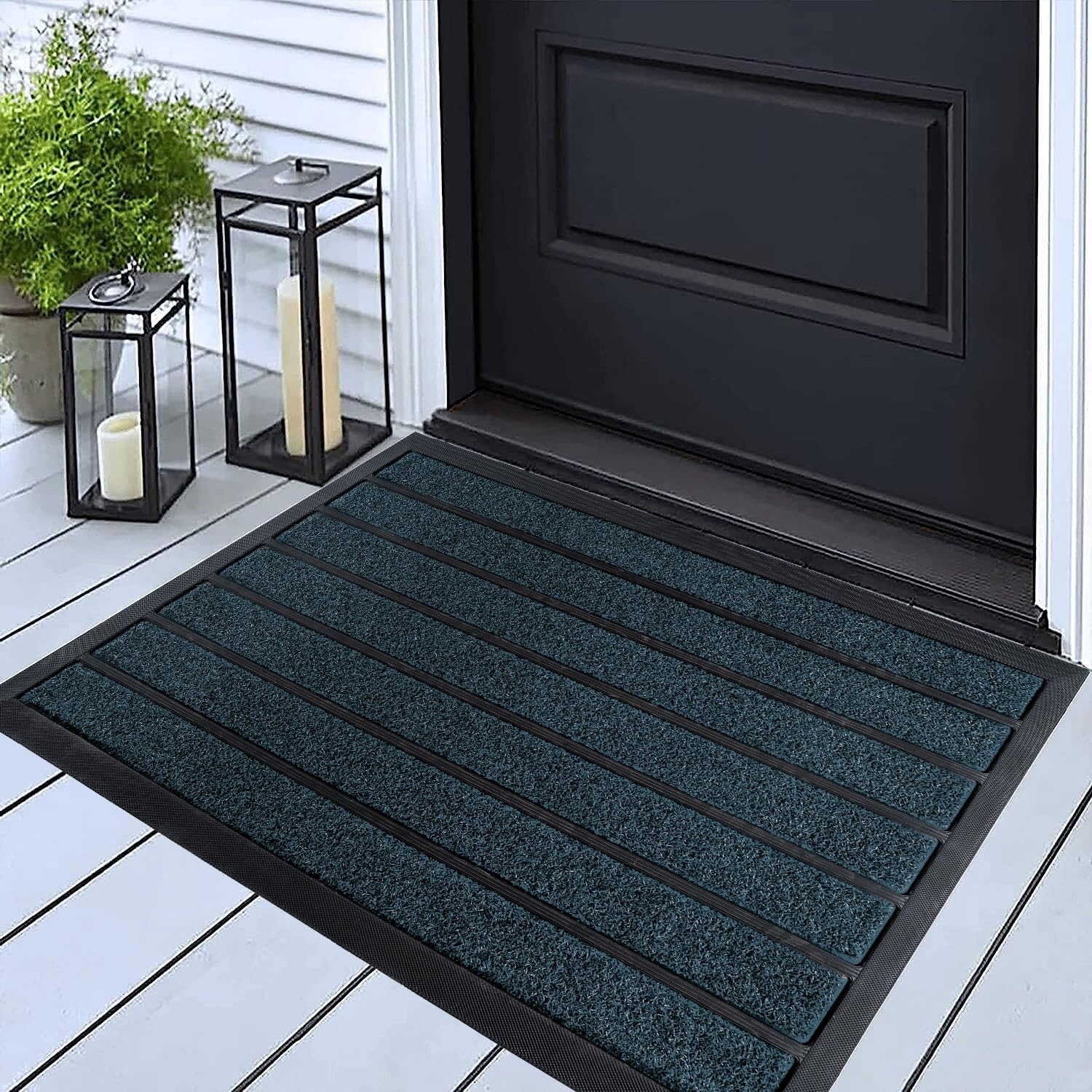 ubdyo Extra Durable Door Mat - Dirt Trapping Outdoor Welcome Mats - Non-Slip Outdoor Door Mats - Low Profile Front Door Mat - Indoor (30" x 17", Bright Blue)