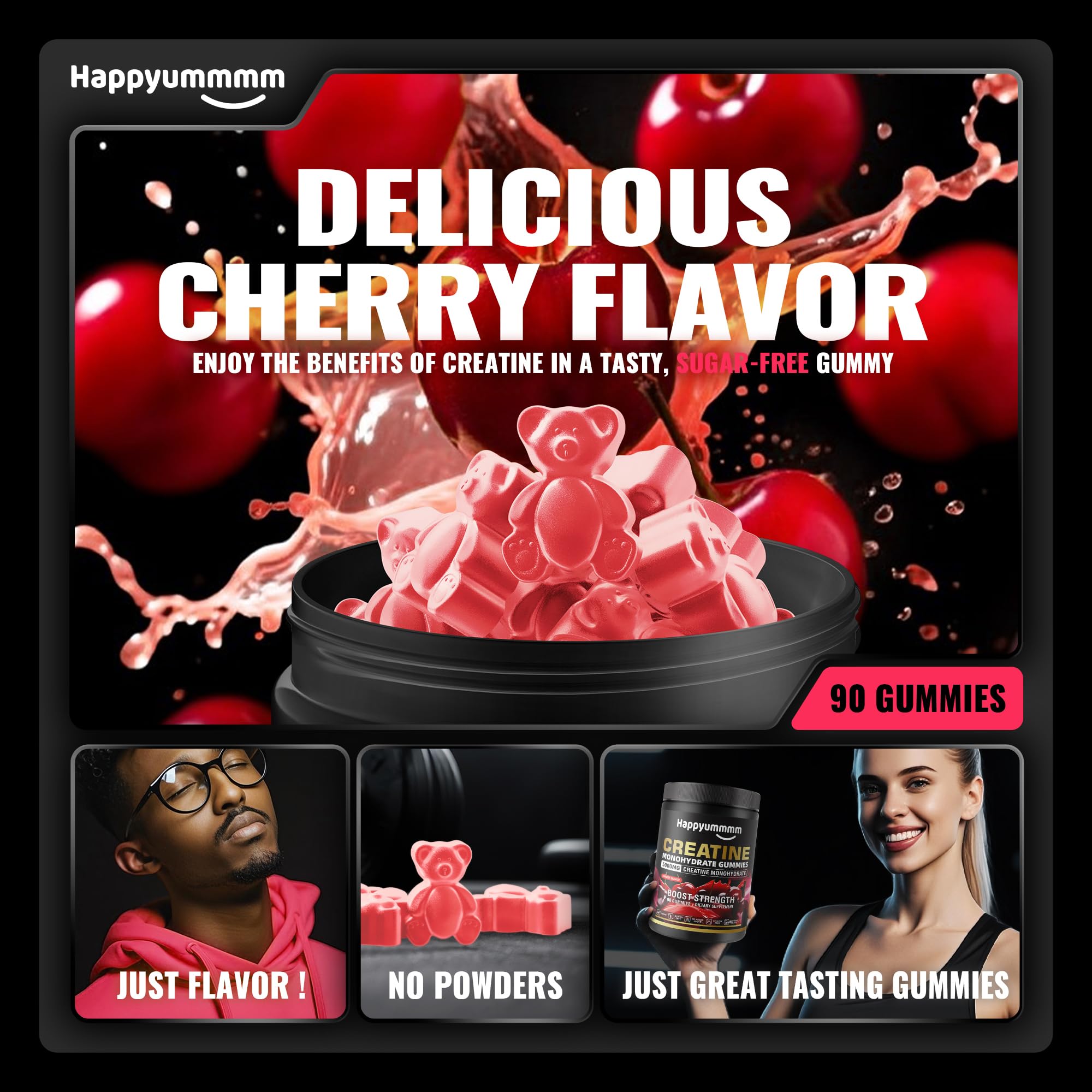 Creatine Monohydrate Gummies, NSF Certified, 5g Dose for Men & Women to Support Muscle, Strength, Recovery, Cognitive Health & Memory, Cherry Flavor, 90 Gummies — Amazon image 4