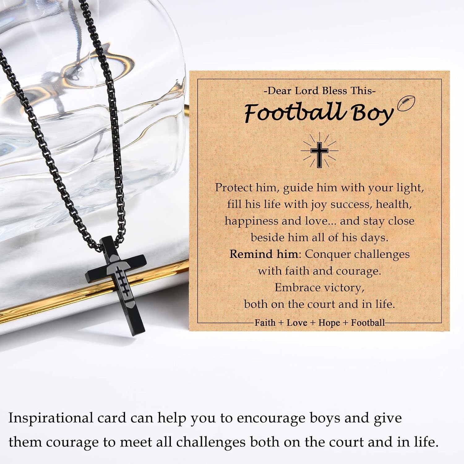 Baseball Soccer Basketball Football Necklace Gifts for Boys Kids, Sports Stuff Accessories Cross Necklace Jewelry for Little Boys Birthday Christmas Valentines Easter Baptism Communion Graduation Gifts - Image 2