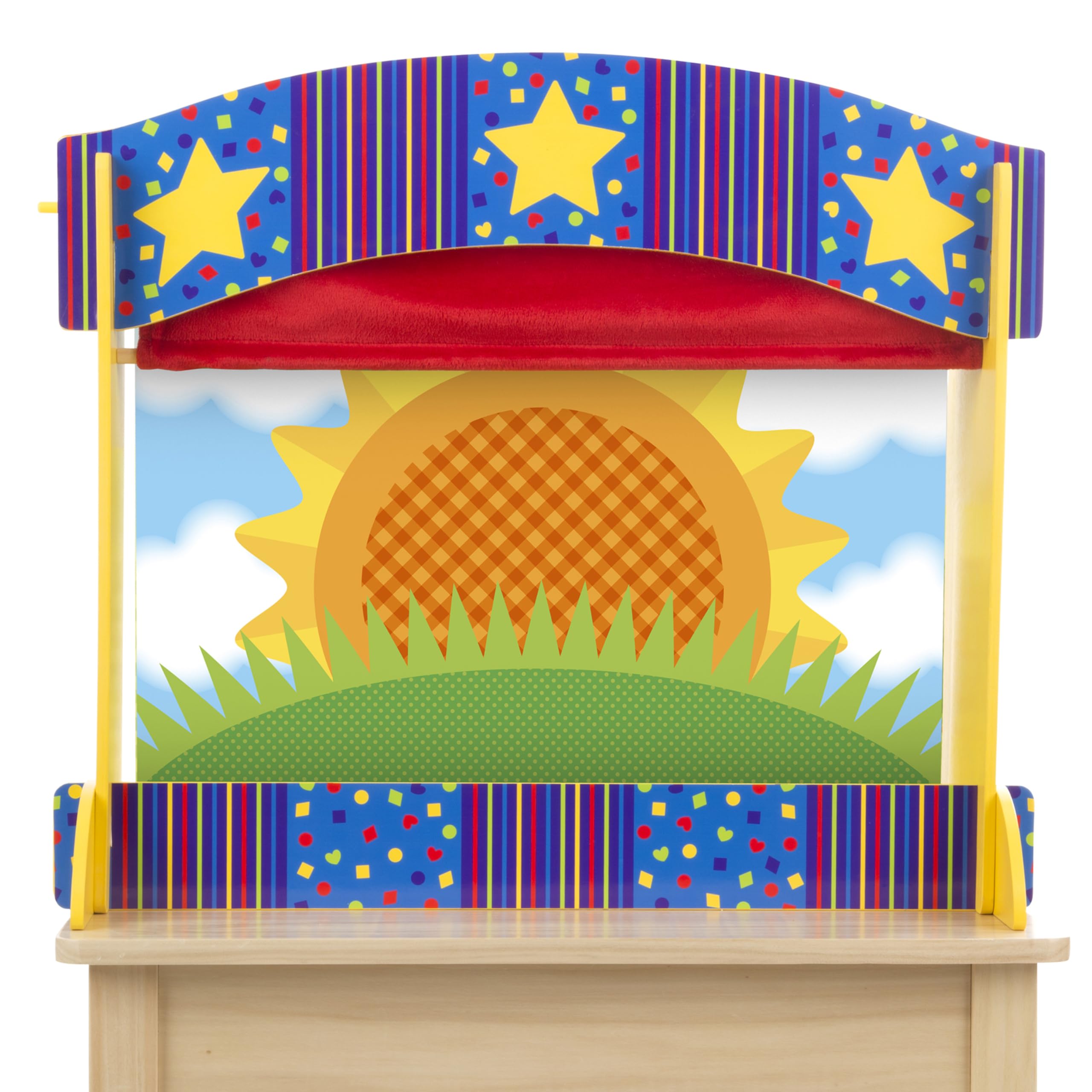 Melissa & Doug Théâtre De Marionnettes En Bois – Base Stable, Rideaux Velours, Horloge Et Tableau, 132x66x46 Cm, Dès 3 Ans