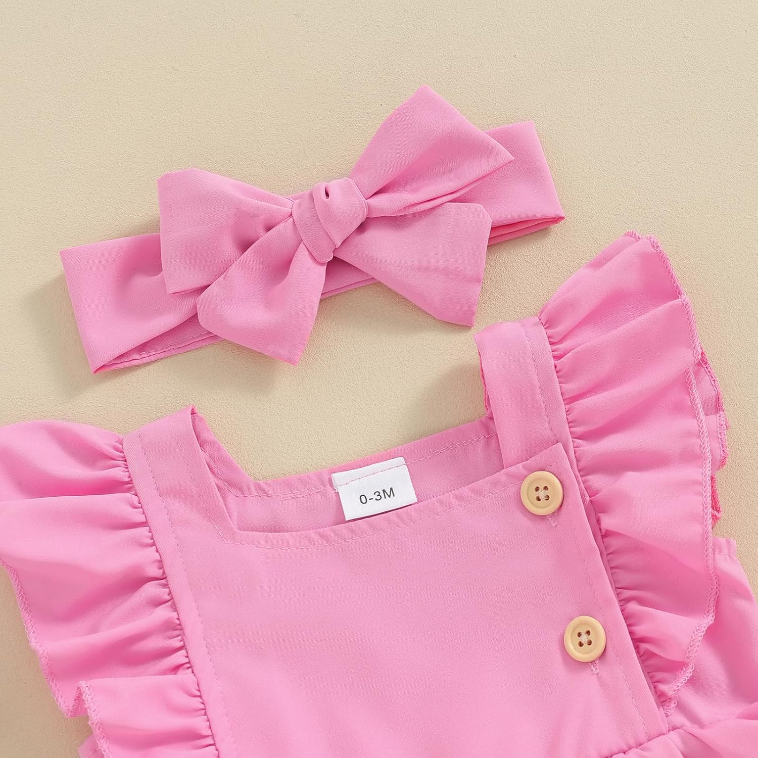 Madjtlqy Newborn Baby Girl Summer Clothes Romper Dress Ruffle Sleeve Solid Color Outfits with Headband - Image 4