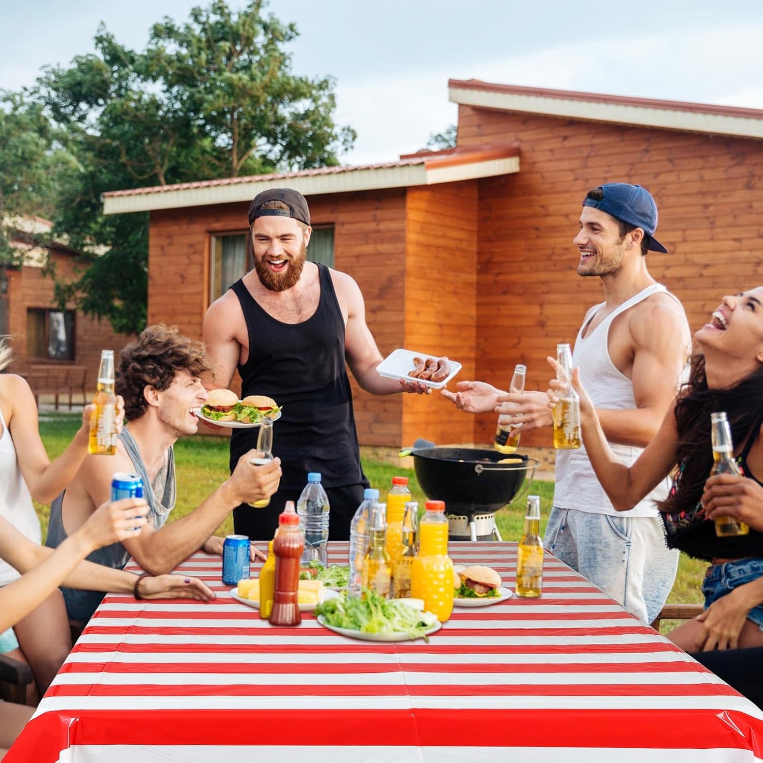 Batiyeer 20 Pcs Red and White Striped Tablecloth, Carnival Circus Tablecloth, Plastic Rectangle Table Cover Waterproof for Party Decoration Home Kitchen Holiday Picnic, 54 x 108 Inches