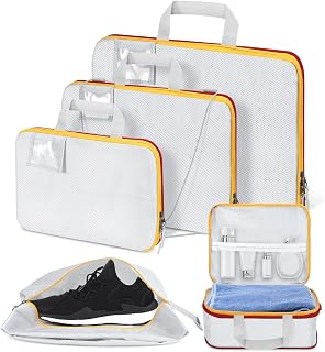 Compression Packing Cubes for Travel Suitcases Organiser Bags for Carry on Luggage Expandable Packing Bags Set of 5, Packing Cubes with ID Tag for Backpack, Travel or Home Storage