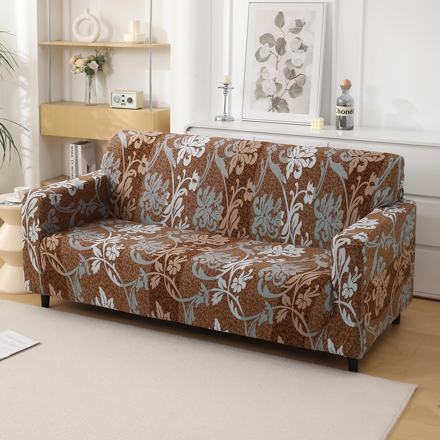 HOKIPO 4 Seater Sofa Cover - Grey Floral -11 HOKIPO 4 Seater Sofa Cover - Grey Floral -11