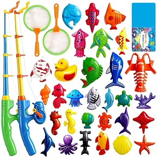 CozyBomB™ Magnetic Fishing Toys Game Set for Kids | Water Table Bathtub Kiddie Pool Party Pole Rod Net, Outdoor Plastic Floating Fish, Toddler Bath Color Ocean Sea Animals Birthday Gift Age 3-5 6 4-8 - Amazon product rated Grade A