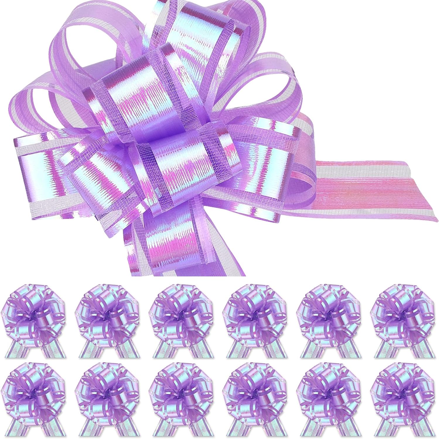 12 pcs Purple Pull Bow for Gift Basket Wrapping Xmas Gift Bows Presents Adhesive Wrap Ribbon Bow for Christmas Tree Ornament Wine Bottles Bouquet Flower Party Decor (Light Purple-F) image 2