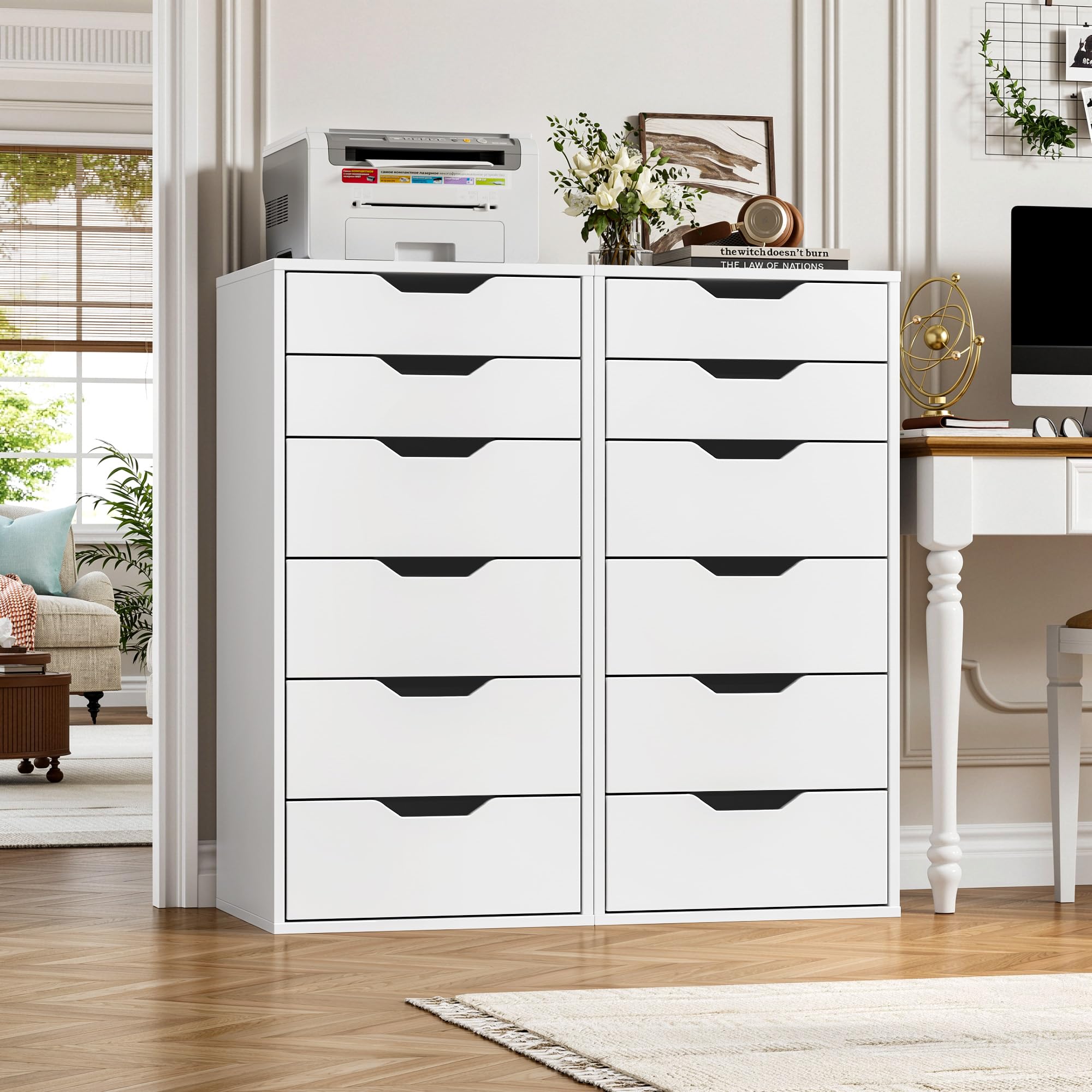 FOREHILL Kommode mit 6 Schubladen, Schubladenschrank schmal Schubladenkommode für Schalfzimmer, Wohnzimmer, Büro, Flur, 45x40x90,5 cm, weiß