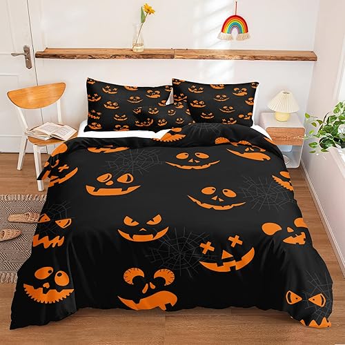 Miniatura 288 de Pumpkin Bedding Halloween Duvet Cover Set Funny Evil Pumpkin Pattern Design Black Halloween Bedding Set Queen 1 Duvet Cover 2 Pillowcases
