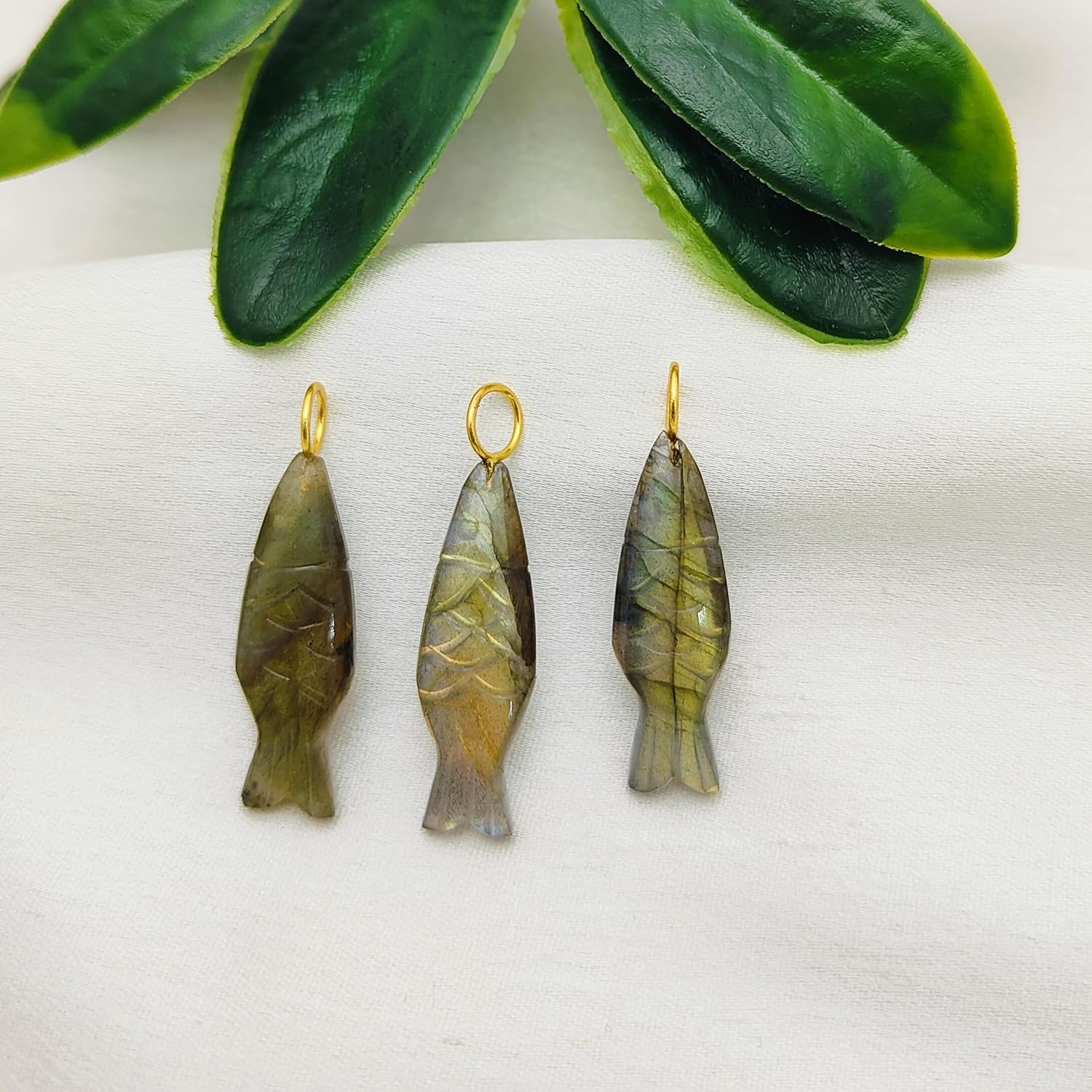 Fish Shape Natural Multi-Color Gemstone Carving Pendant Gold Plated 925 Sterling Silver Handmade Charms Minimalist Jewelry Gift for Women & Girls- Selling Per Piece