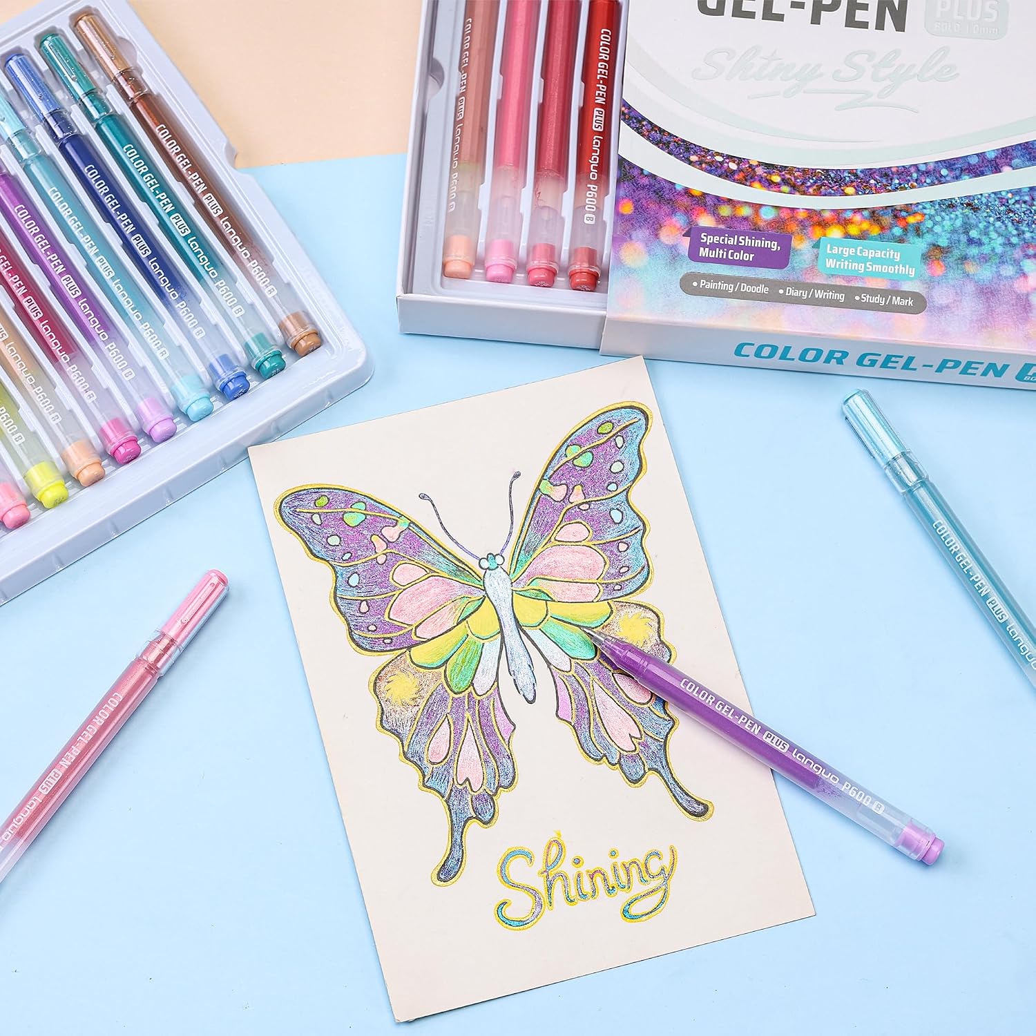 languo Glitter Gel Pens for Adult Coloring, 36 Colors Special Shining Multi Glitter Gel Pens Colored Set for Drawing, Doodling, Journaling & Creative Art Supplies