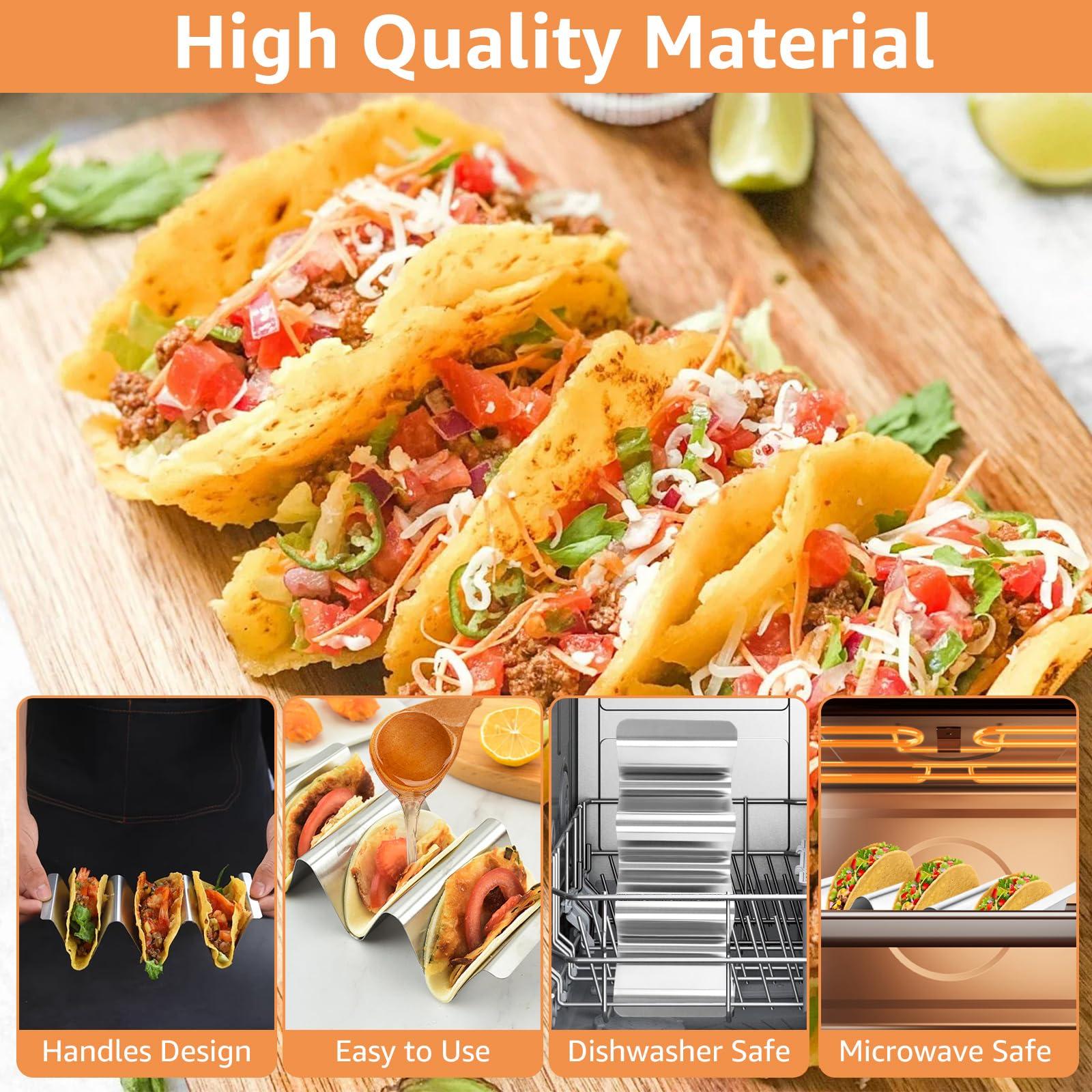 8 Stück Taco Halter Edelstahl, U-Form Taco Holder mit Griffen, Hot Dog Halter, Taco Ständer für Halten Tacos, Sandwiches, Hot Dogs
