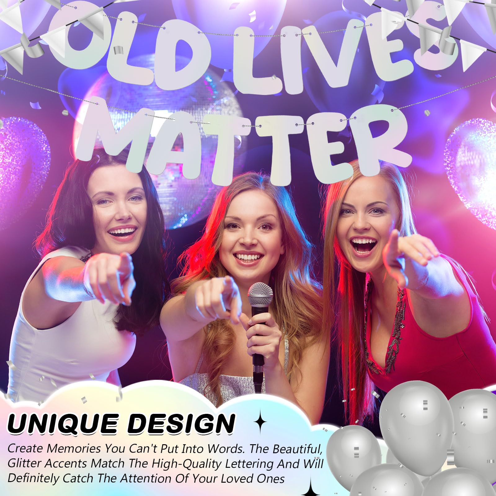 Old Lives Matter Banner, Black Glitter Retirement Bunting, 50th 60th Birthday Party Decór Supplies