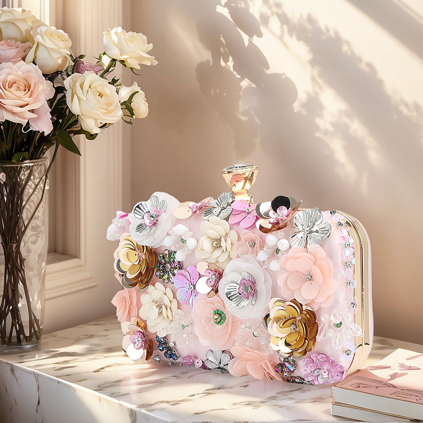 LHHMZ Sac à main fleuri pour femme, Sacs à fleurs faits à la main,Sacs à main pour mariage de la mariée