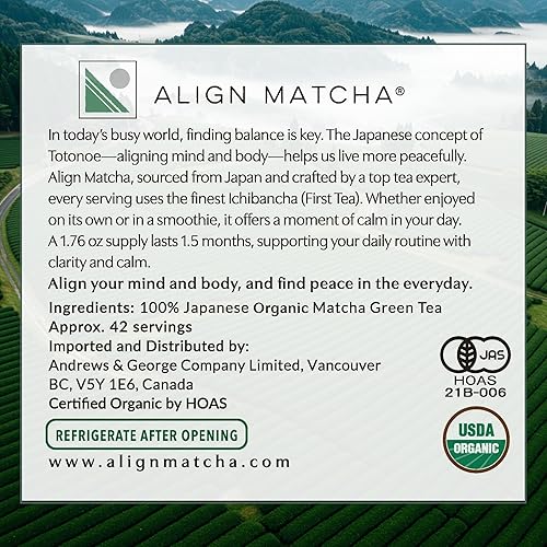 Miniatura 5 de Align Matcha - Matcha Orgánico Ceremonial 1.76 oz, 42 porciones - Polvo de matcha japonés para mayor concentración y energía - Sabor suave y rico