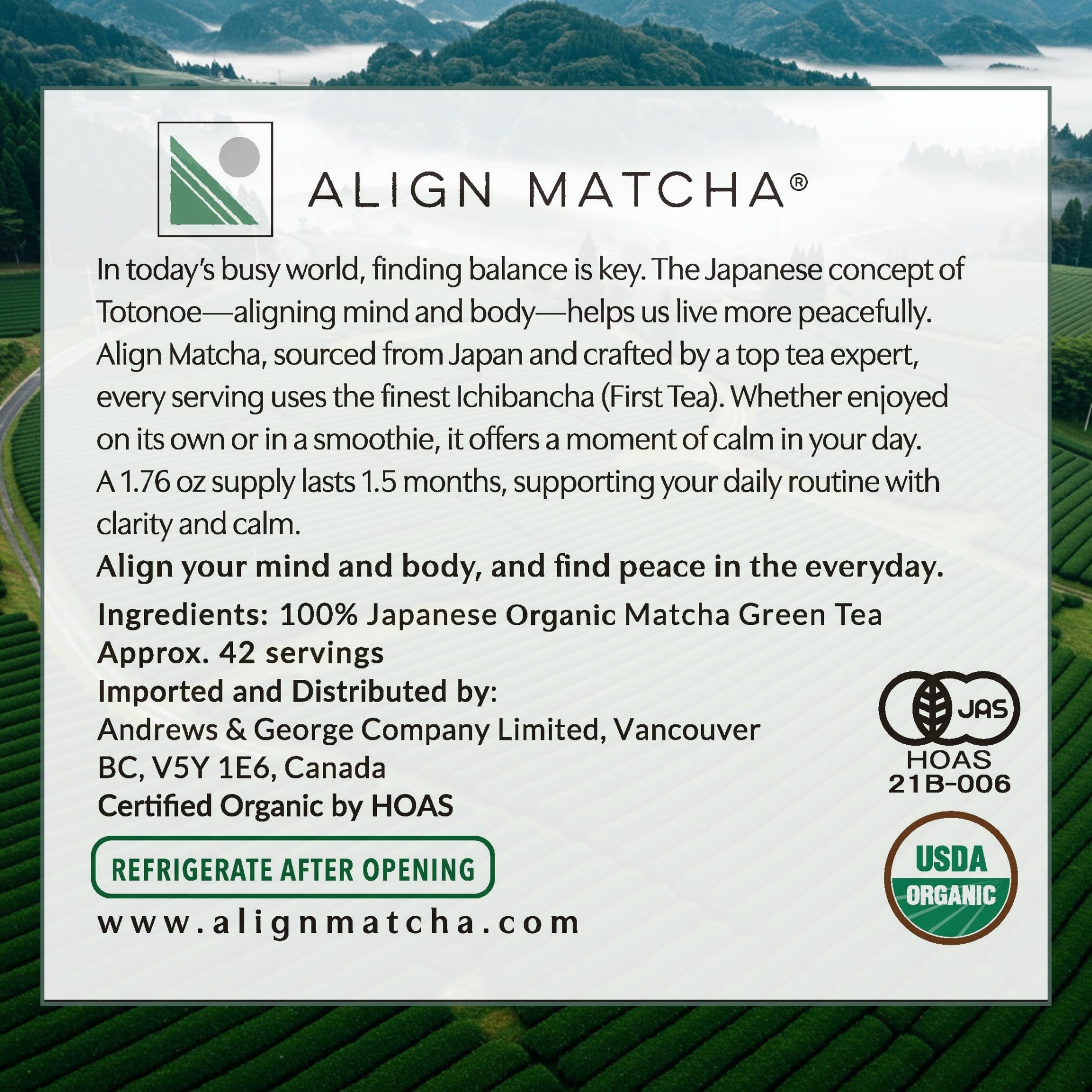 ALIGN MATCHA Ceremonial Organic Matcha Ichibancha First Tea calm ritual sourced from Japan 50 g 42 servings — view 5