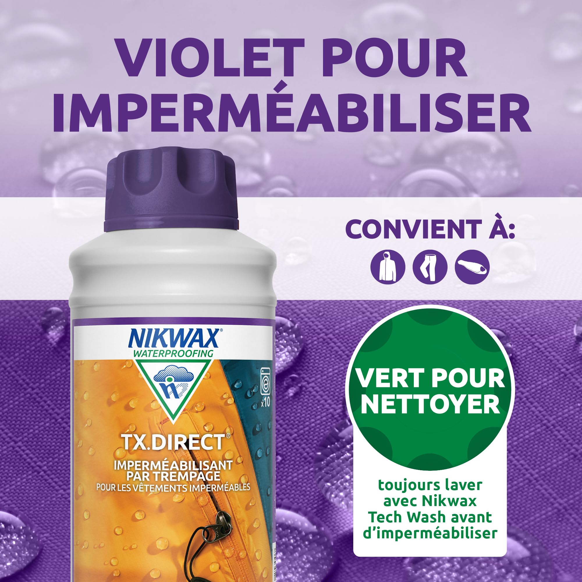 Nikwax Imperméabilisant TX.Direct 1L pour Articles de Plein air | Revitalise la respirabilité et la déperlance | Idéal pour Les Tissus en Gore-Tex & Sympatex