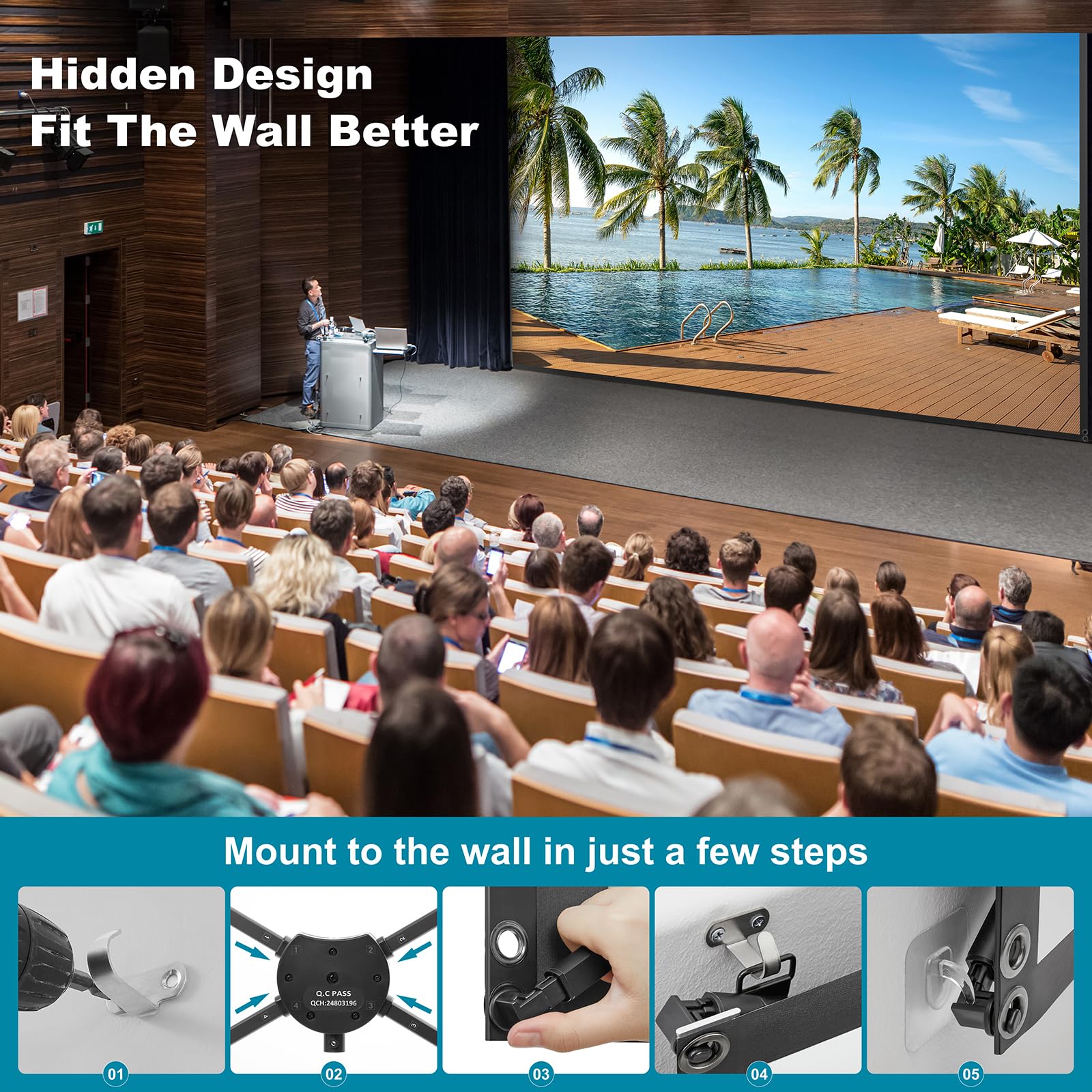 Beamer Leinwand Outdoor mit Stativ, 150 Zoll (16:9), Tragbar Projektor Leinwand, Windresistente Projektionsleinwand, Fiberglas, Stabiler Rückhalt, Stativ-/Wandmontage, für Gartenpartys, Heimkino.